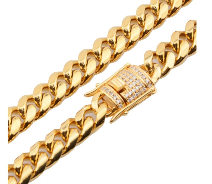 Colliers cubains Miami en acier inoxydable de 8 à 18 mm de large avec fermoir en zircon cubique, grande chaîne lourde pour hommes, bijoux Hip Hop Rock