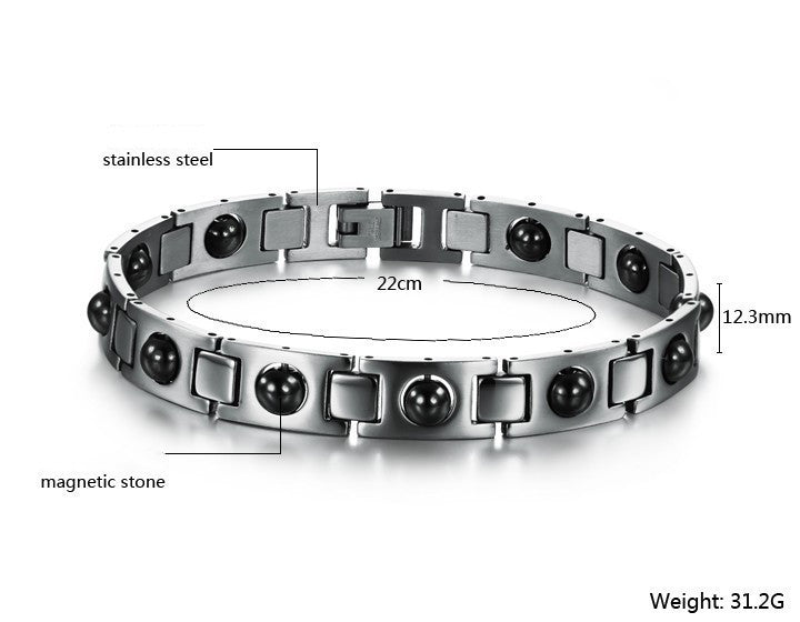 Bracelet énergétique magnétique en acier titane et calculs biliaires noirs - LUXARAH