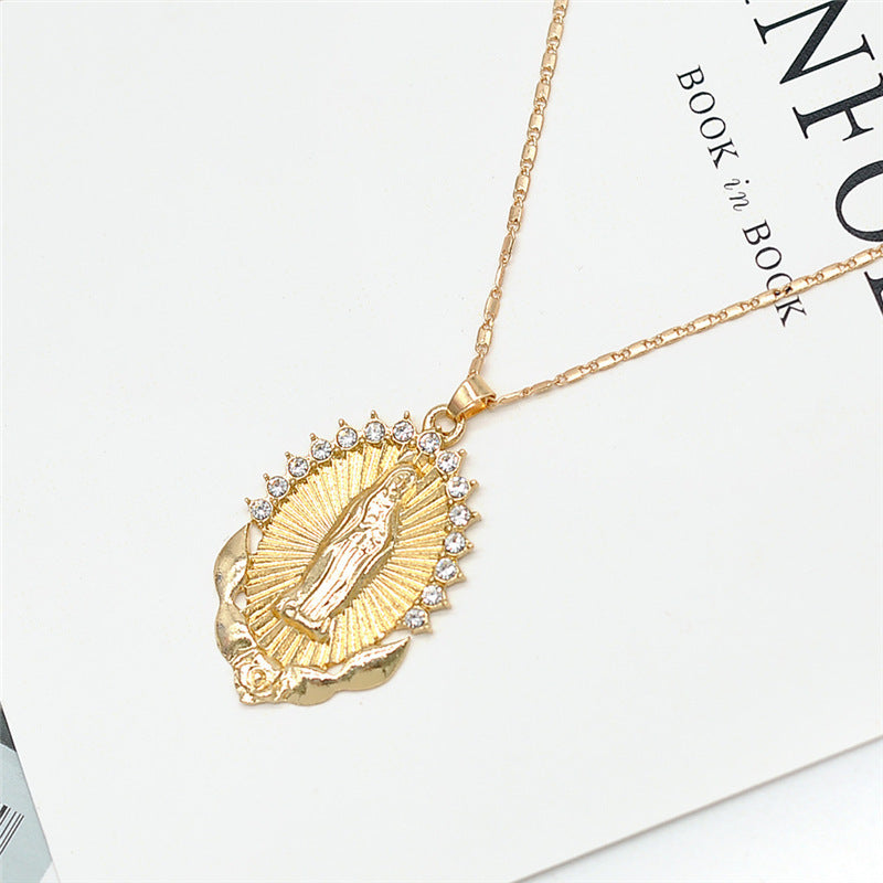 Collier avec pendentif de la Sainte Vierge Marie, délicat, doré, chrétien, en zircon cubique, pour femme, bijoux chrétiens - LUXARAH