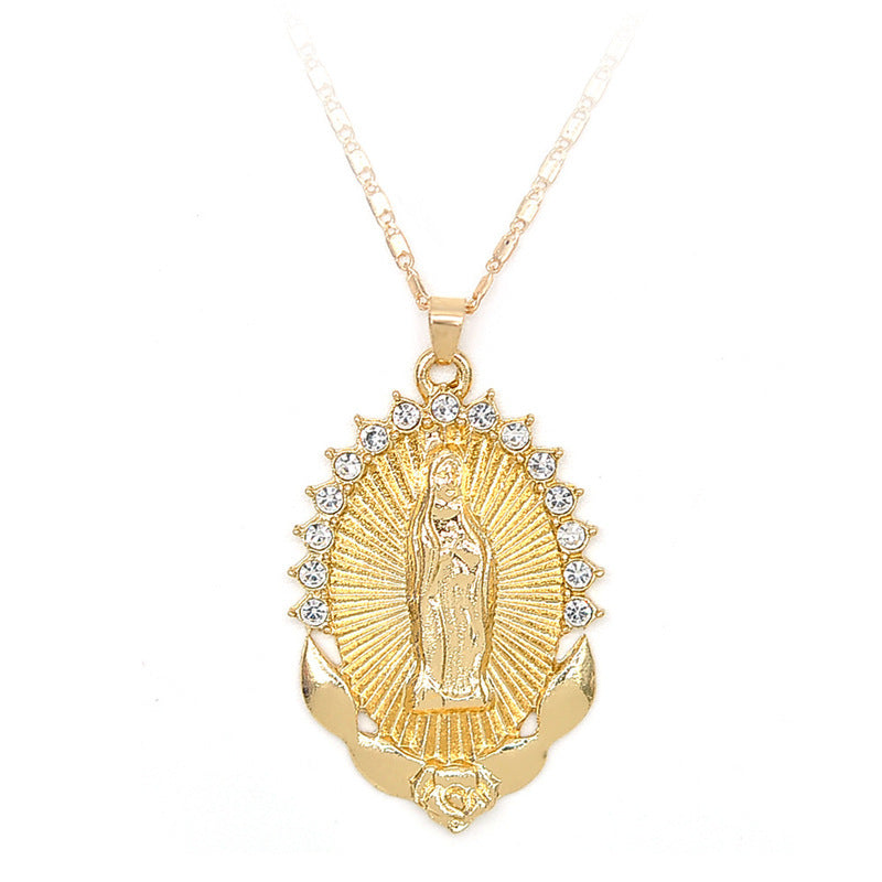 Collier avec pendentif de la Sainte Vierge Marie, délicat, doré, chrétien, en zircon cubique, pour femme, bijoux chrétiens - LUXARAH