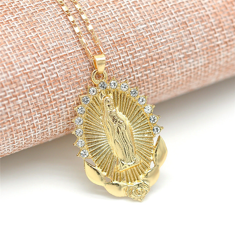 Collier avec pendentif de la Sainte Vierge Marie, délicat, doré, chrétien, en zircon cubique, pour femme, bijoux chrétiens - LUXARAH