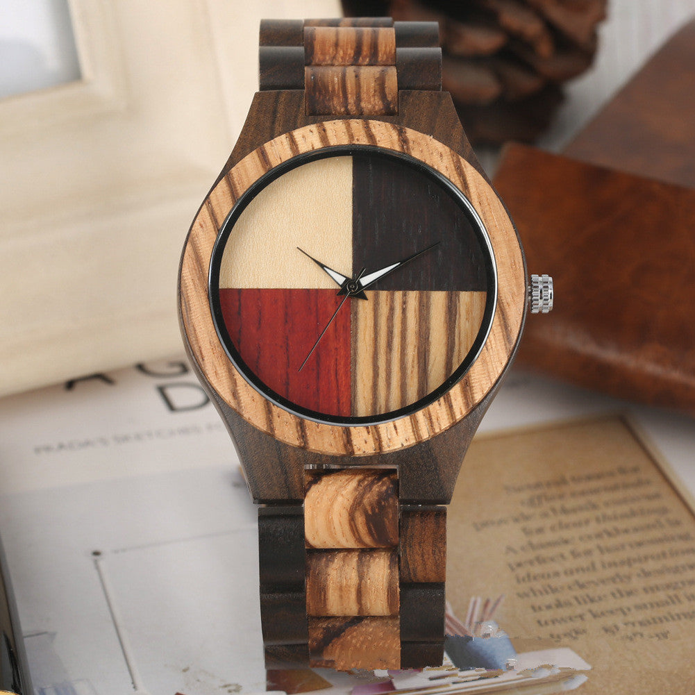Montre à quartz en bambou et bois à quatre couleurs