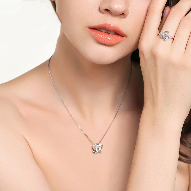 Collier en argent sterling 925 pour femme, pendentif cœur éternel, mosaïque de zircons, cadeau