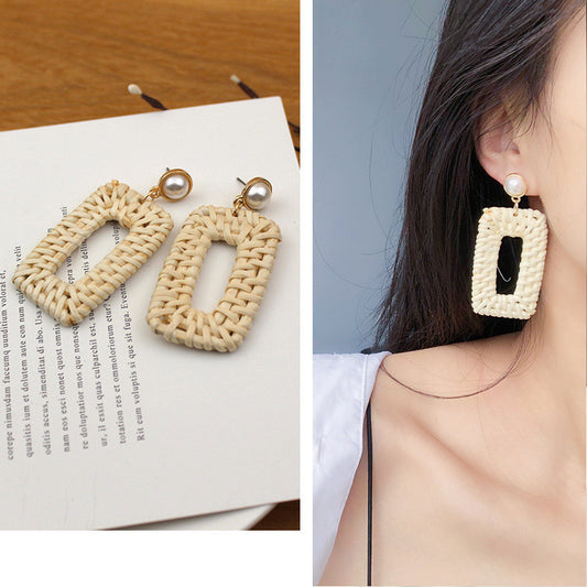 Boucles d'oreilles en rotin et paille - LUXARAH