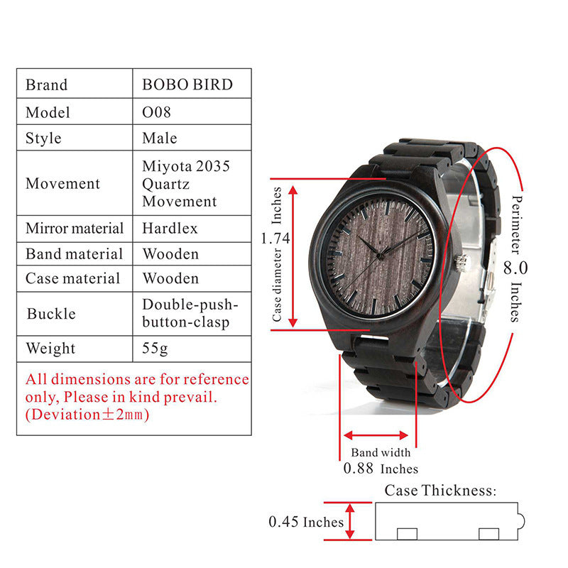 Montre en bois, montre en bambou montée à la main