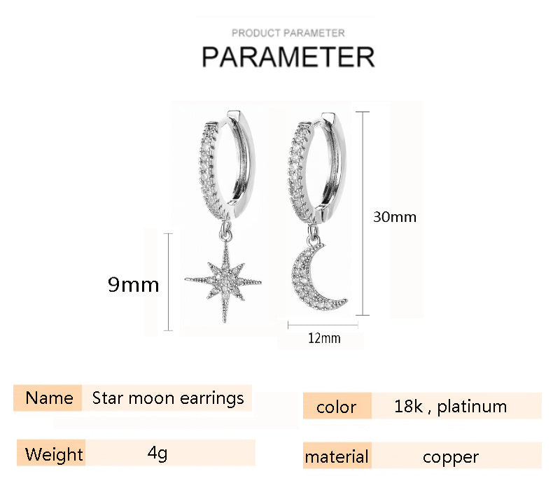 Boucles d'oreilles asymétriques Fashion Star Moon