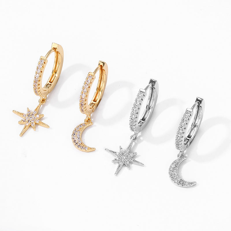 Boucles d'oreilles asymétriques Fashion Star Moon