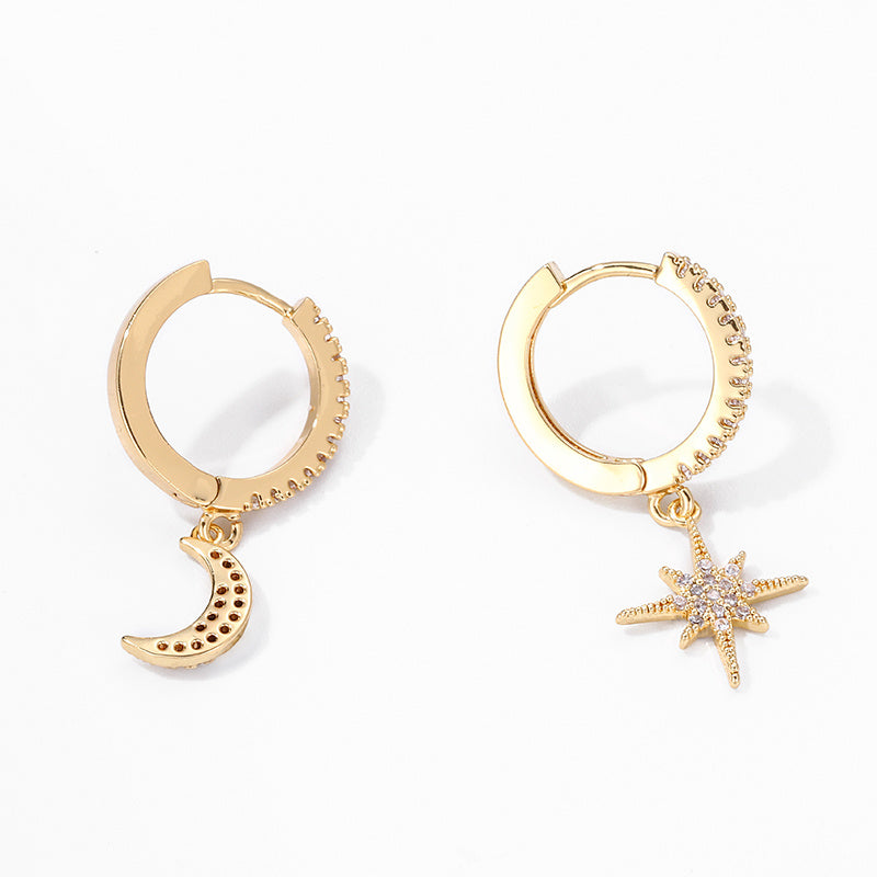 Boucles d'oreilles asymétriques Fashion Star Moon