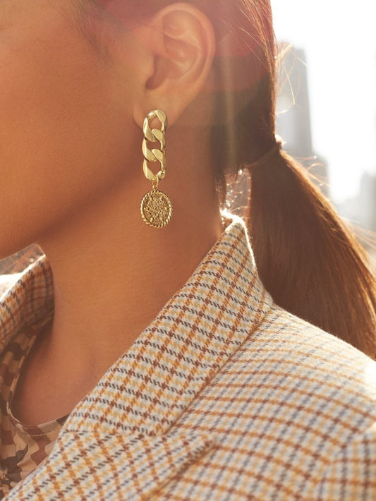 Boucles d'oreilles à tige en argent avec chaîne - LUXARAH