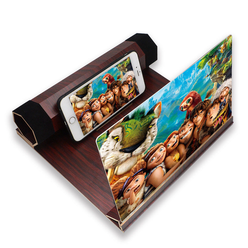 Mobile Phone Volume Magnifier Wood Grain 3D Mobile Phone Screen Magnifier Loupe de volume pour téléphone portable, loupe d'écran 3D en grain de bois HD