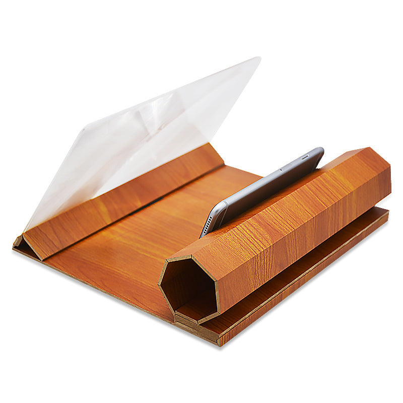 Mobile Phone Volume Magnifier Wood Grain 3D Mobile Phone Screen Magnifier Loupe de volume pour téléphone portable, loupe d'écran 3D en grain de bois HD