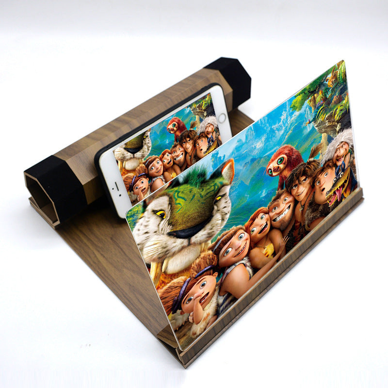 Mobile Phone Volume Magnifier Wood Grain 3D Mobile Phone Screen Magnifier Loupe de volume pour téléphone portable, loupe d'écran 3D en grain de bois HD