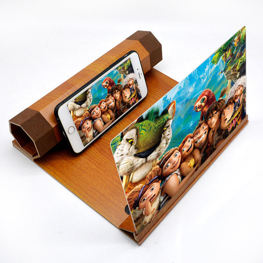Mobile Phone Volume Magnifier Wood Grain 3D Mobile Phone Screen Magnifier Loupe de volume pour téléphone portable, loupe d'écran 3D en grain de bois HD