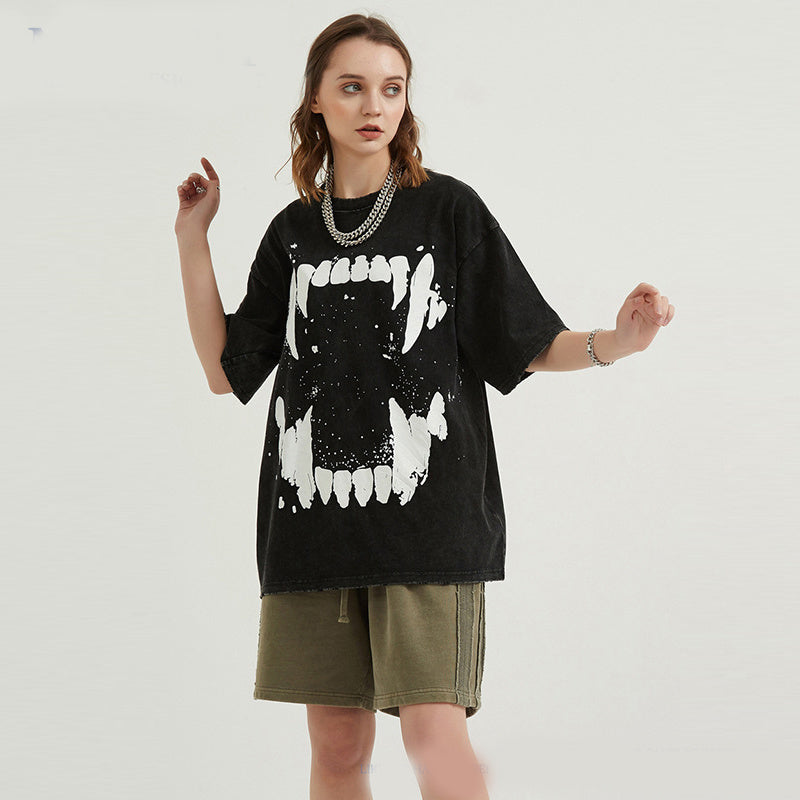 T-shirt ample en coton pour homme, imprimé caries à jet d'encre foncé, surdimensionné - LUXARAH