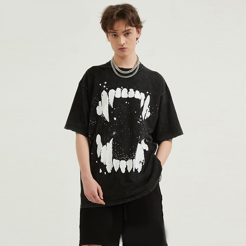 T-shirt ample en coton pour homme, imprimé caries à jet d'encre foncé, surdimensionné - LUXARAH