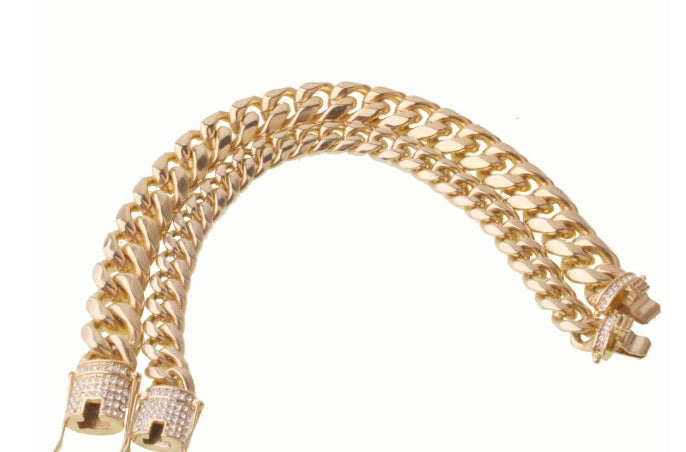 Colliers cubains Miami en acier inoxydable de 8 à 18 mm de large avec fermoir en zircon cubique, grande chaîne lourde pour hommes, bijoux Hip Hop Rock