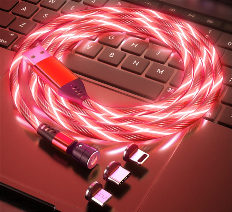 Câble magnétique lumineux rotatif 540° 3A pour recharge rapide de téléphone portable, compatible avec LED, micro USB type C, pour iPhone