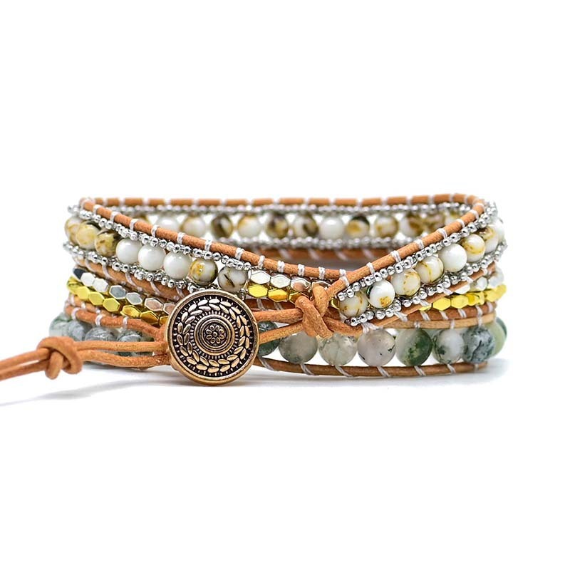 Bracelet en agate naturelle taillée, perles en alliage de pierre tissées à la main - LUXARAH
