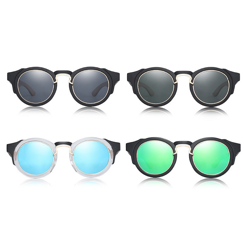 Lunettes de soleil rétro colorées en bambou et bois, style punk, pour hommes et femmes, verres ronds polarisés tendance