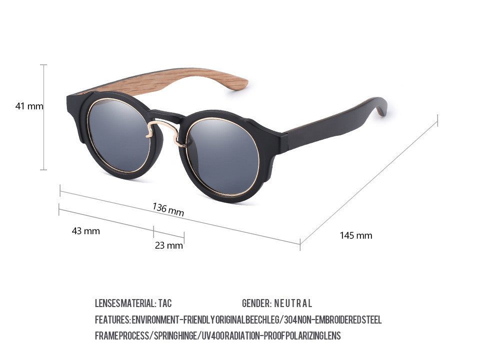 Lunettes de soleil rétro colorées en bambou et bois, style punk, pour hommes et femmes, verres ronds polarisés tendance