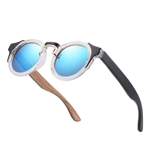 Lunettes de soleil rétro colorées en bambou et bois, style punk, pour hommes et femmes, verres ronds polarisés tendance - LUXARAH