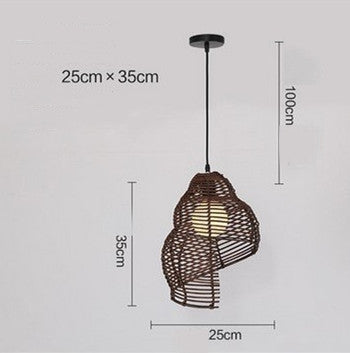 Suspension en rotin escargot, lampe suspendue vintage créative, d'Asie du Sud-Est, luminaire en osier pour salle de lecture - LUXARAH