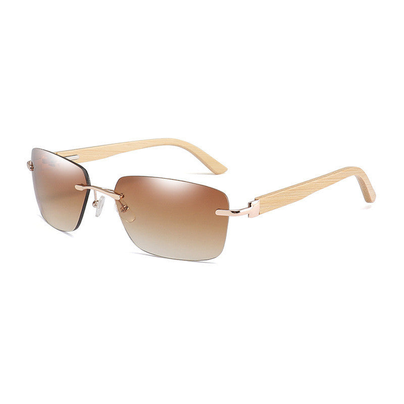 Lunettes de soleil carrées sans monture, style pied en bambou, charnières à ressort
