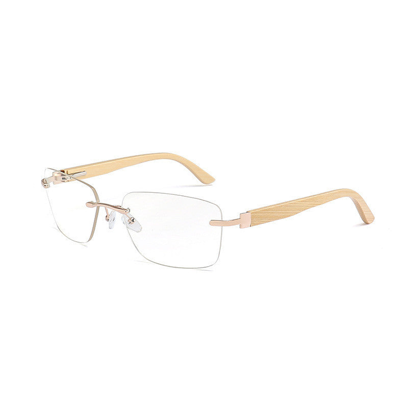 Lunettes de soleil carrées sans monture, style pied en bambou, charnières à ressort