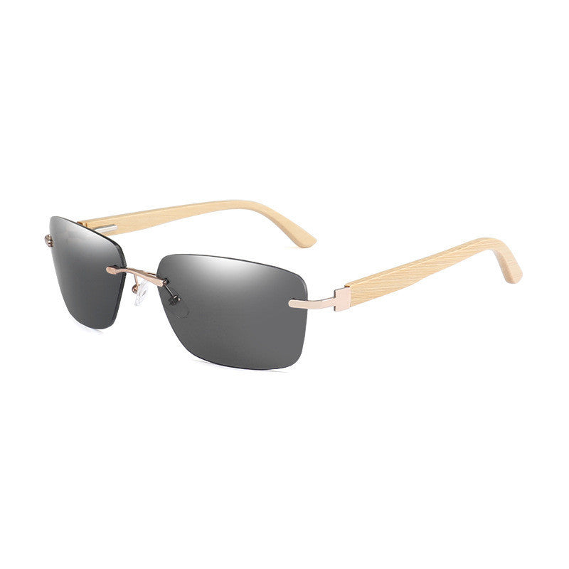 Lunettes de soleil carrées sans monture, style pied en bambou, charnières à ressort