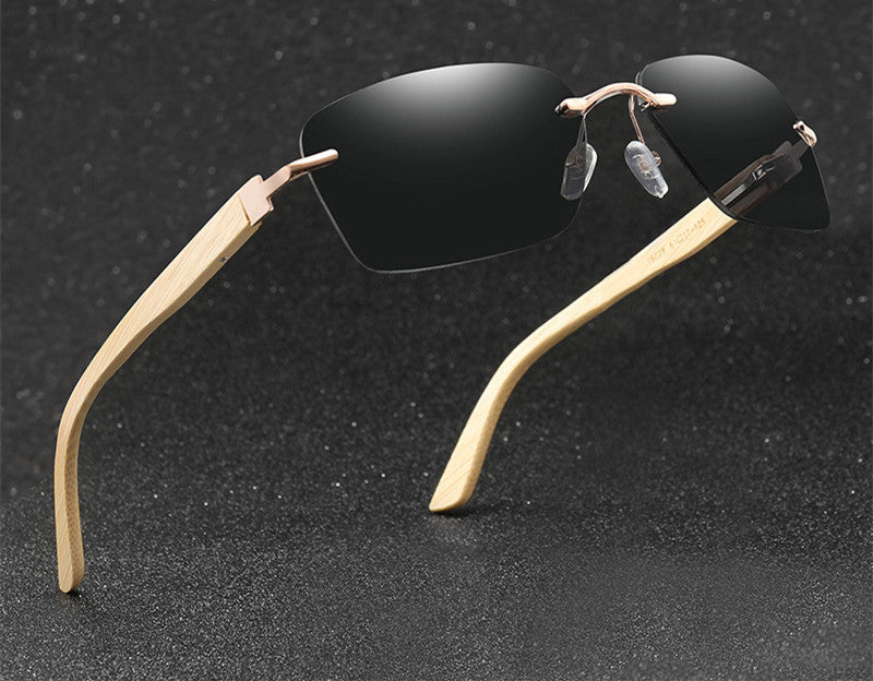 Lunettes de soleil carrées sans monture, style pied en bambou, charnières à ressort