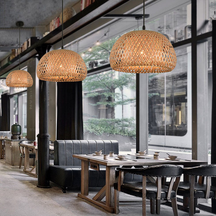 Lustre en bambou, tissé de style américain pour restaurant, lampes d'Asie du Sud-Est - LUXARAH