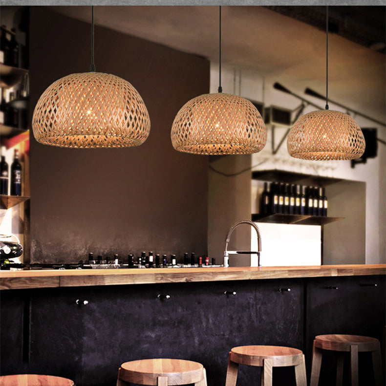 Lustre en bambou, tissé de style américain pour restaurant, lampes d'Asie du Sud-Est - LUXARAH
