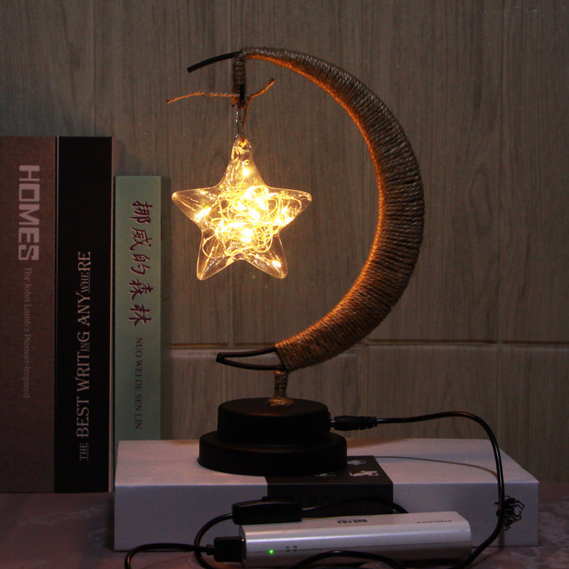 Lampe LED Étoiles, Lune, Veilleuse, Boule, Rotin, Noël