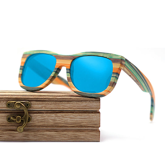 Lunettes de soleil en bambou et bois de couleur bois verres polarisés rétro multicouches en bambou et bois stratifié - LUXARAH