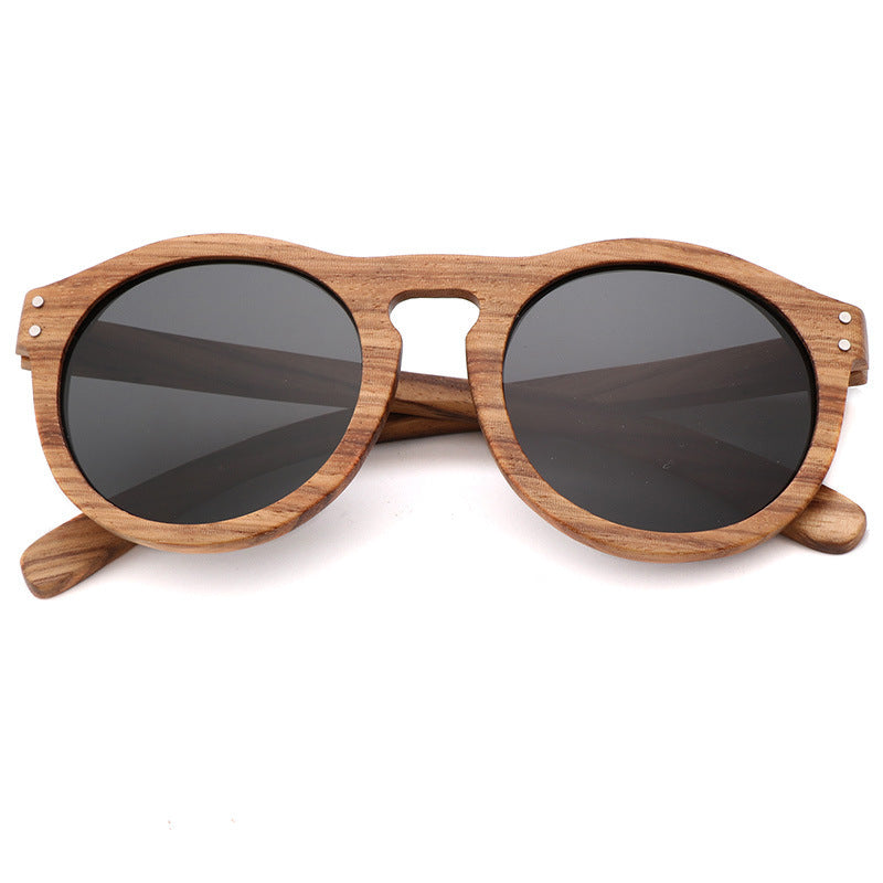Lunettes de soleil polarisées à monture ronde en bois de bambou