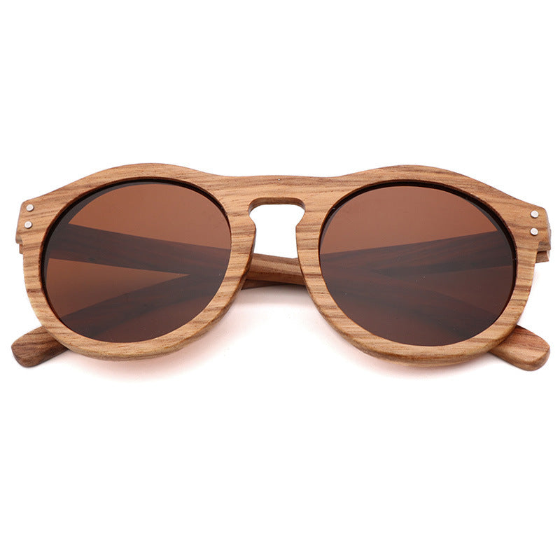 Lunettes de soleil polarisées à monture ronde en bois de bambou