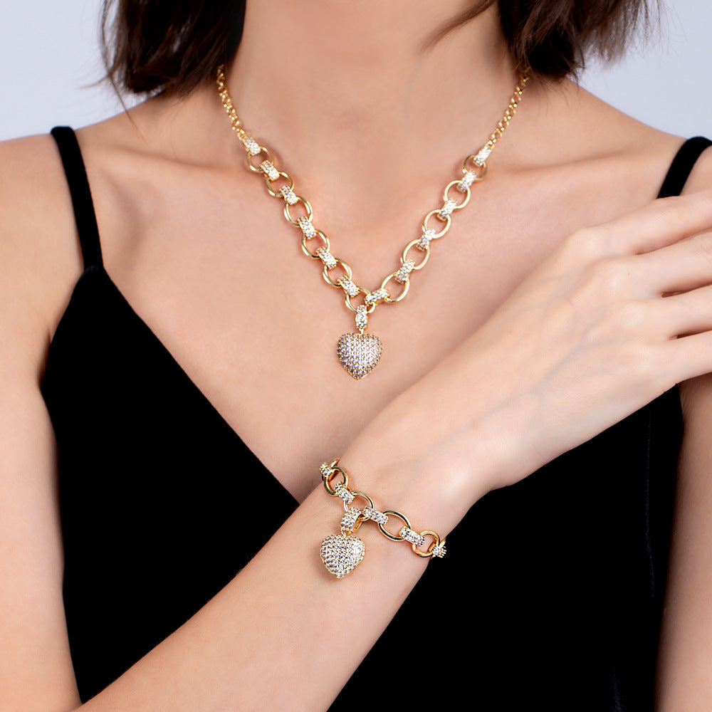 Parure de bijoux de luxe couleur or avec bracelets et colliers ras du cou en zircone cubique pour femme, bijoux de mariage - LUXARAH