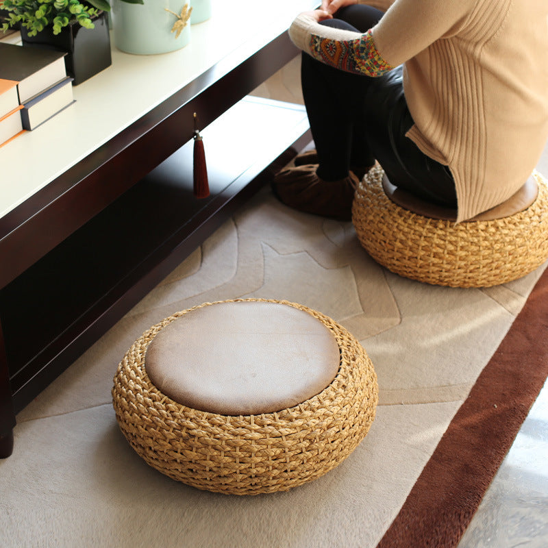 Coussin futon rond et épais en rotin tissé - LUXARAH