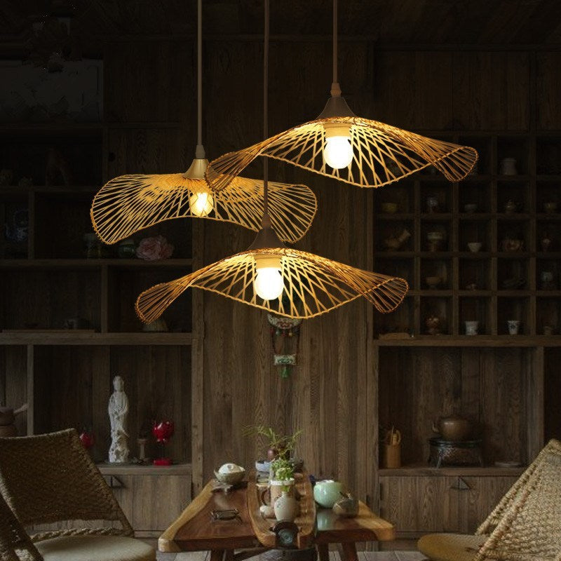Lustre en bambou de style japonais, lampe de salon créative - LUXARAH