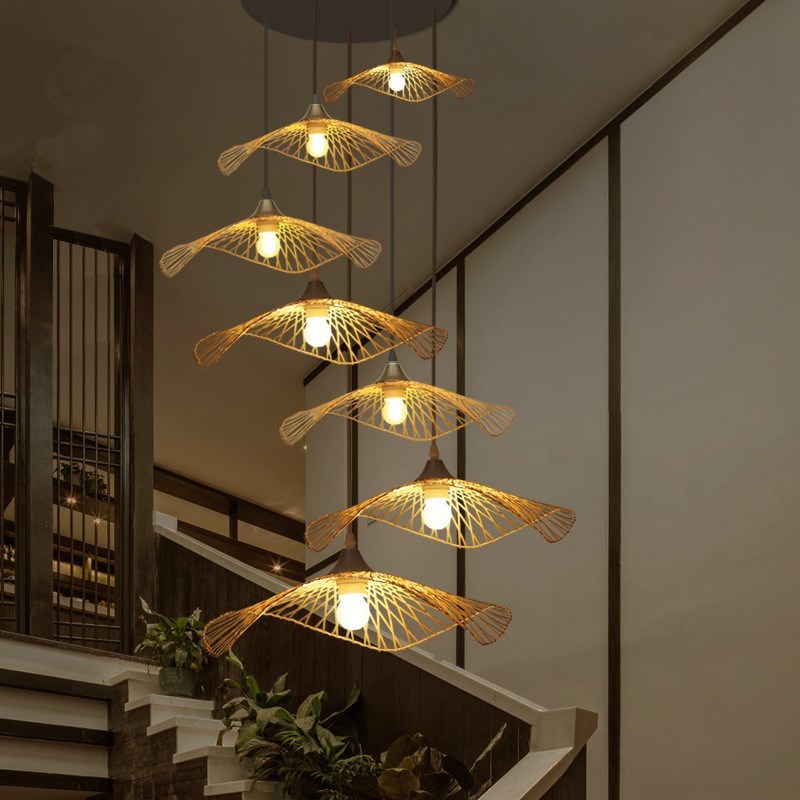 Lustre en bambou de style japonais, lampe de salon créative - LUXARAH