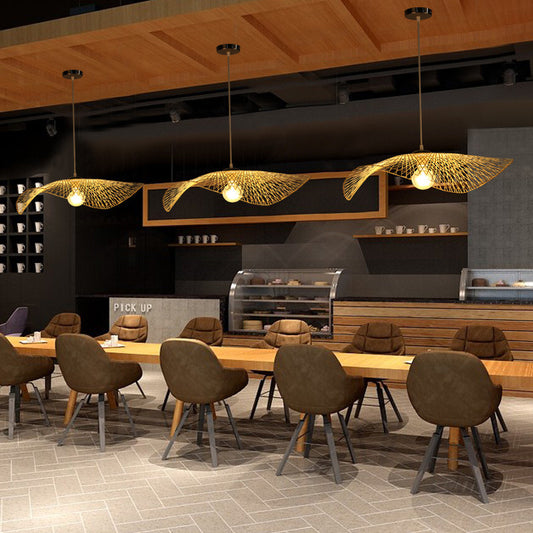 Lustre en bambou de style japonais, lampe de salon créative - LUXARAH