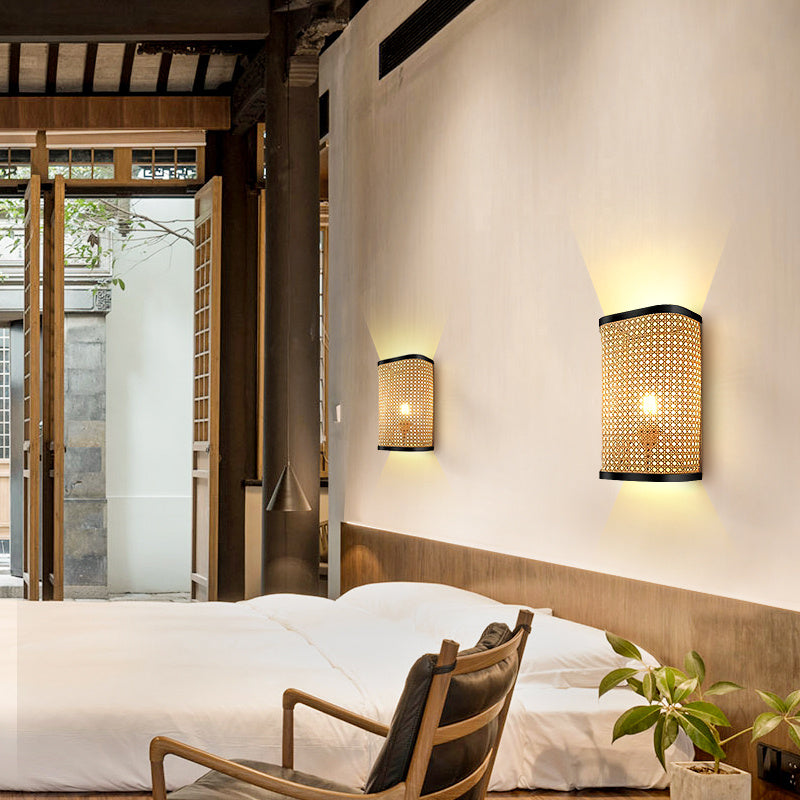 Lampe murale en rotin pour chambre à coucher, chevet, allée, escalier, tatami - LUXARAH