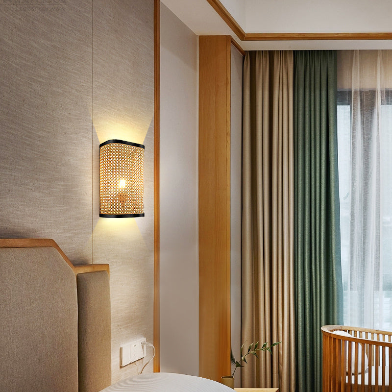 Lampe murale en rotin pour chambre à coucher, chevet, allée, escalier, tatami - LUXARAH