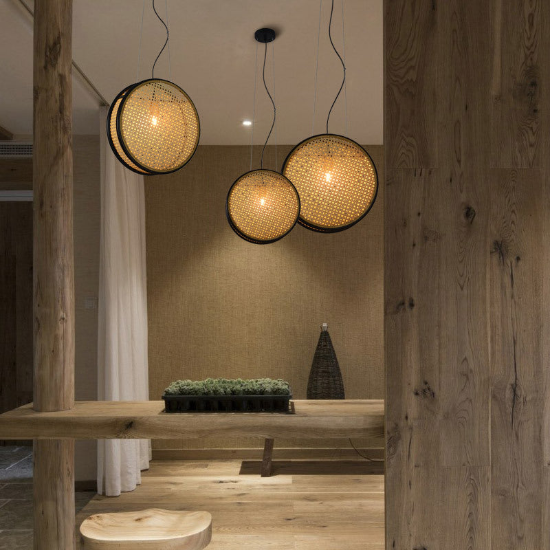 Lampes rétro créatives en rotin pour lustre de restaurant - LUXARAH
