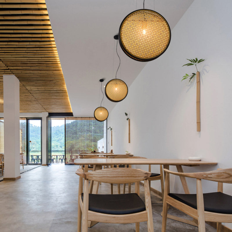 Lampes rétro créatives en rotin pour lustre de restaurant - LUXARAH