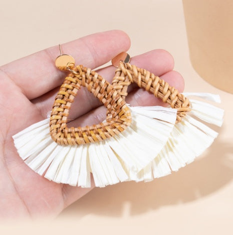 Boucles d'oreilles en rotin rouge pour femme, style vacances, printemps et été - LUXARAH