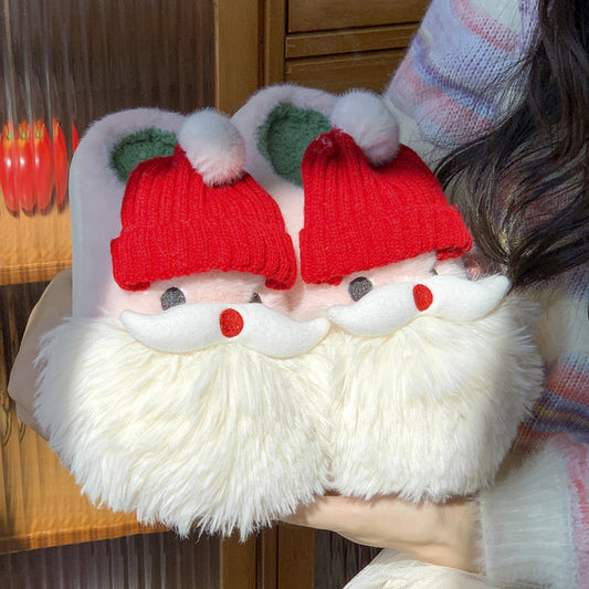 Chaussons de Noël, mignons pour la maison, motif Père Noël, chaussures d'hiver chaudes et antidérapantes en peluche pour femmes - LUXARAH