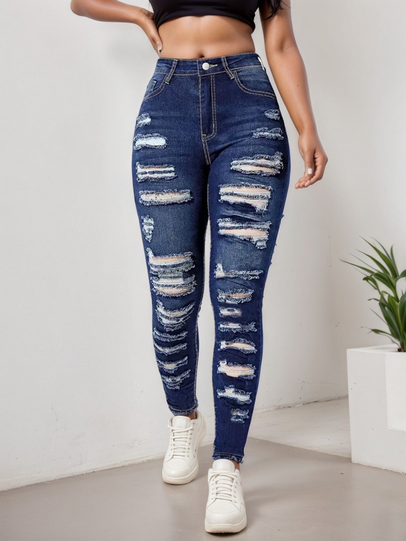 Pantalons courts déchirés et moulants pour femme, nouveaux jeans extensibles, style urbain tendance et polyvalent, coupe slim - LUXARAH