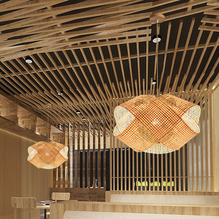 Lampe en bambou tissée en bambou Lustre décoratif créatif - LUXARAH