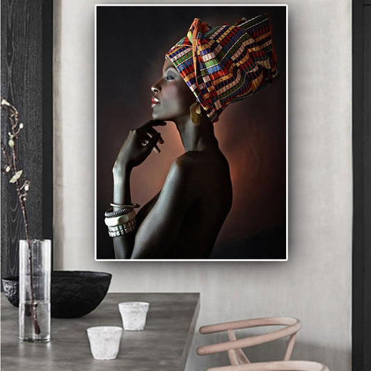 Peinture art déco représentant une femme africaine